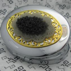 White and Black Floral Bouquet Compact Mirror