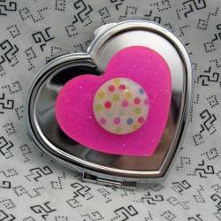 Hot Pink Heart and Polka Dots Compact Mirror 